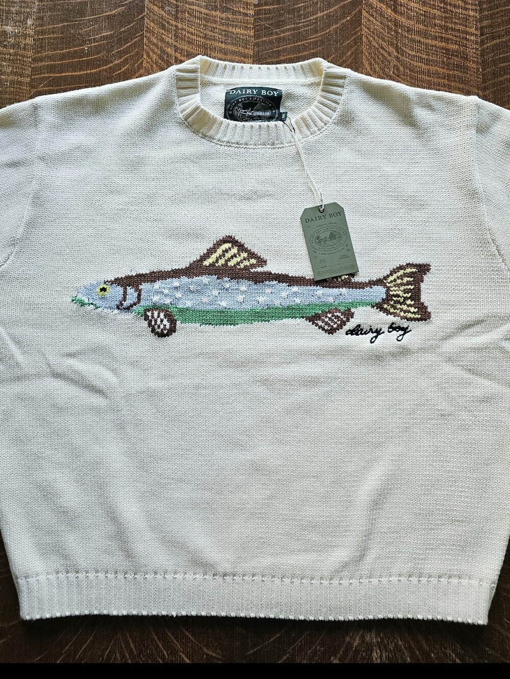 NWT Dairy Boy Fisherman's Daughter Fish Sweater in Oyster - Picture 7 of 11